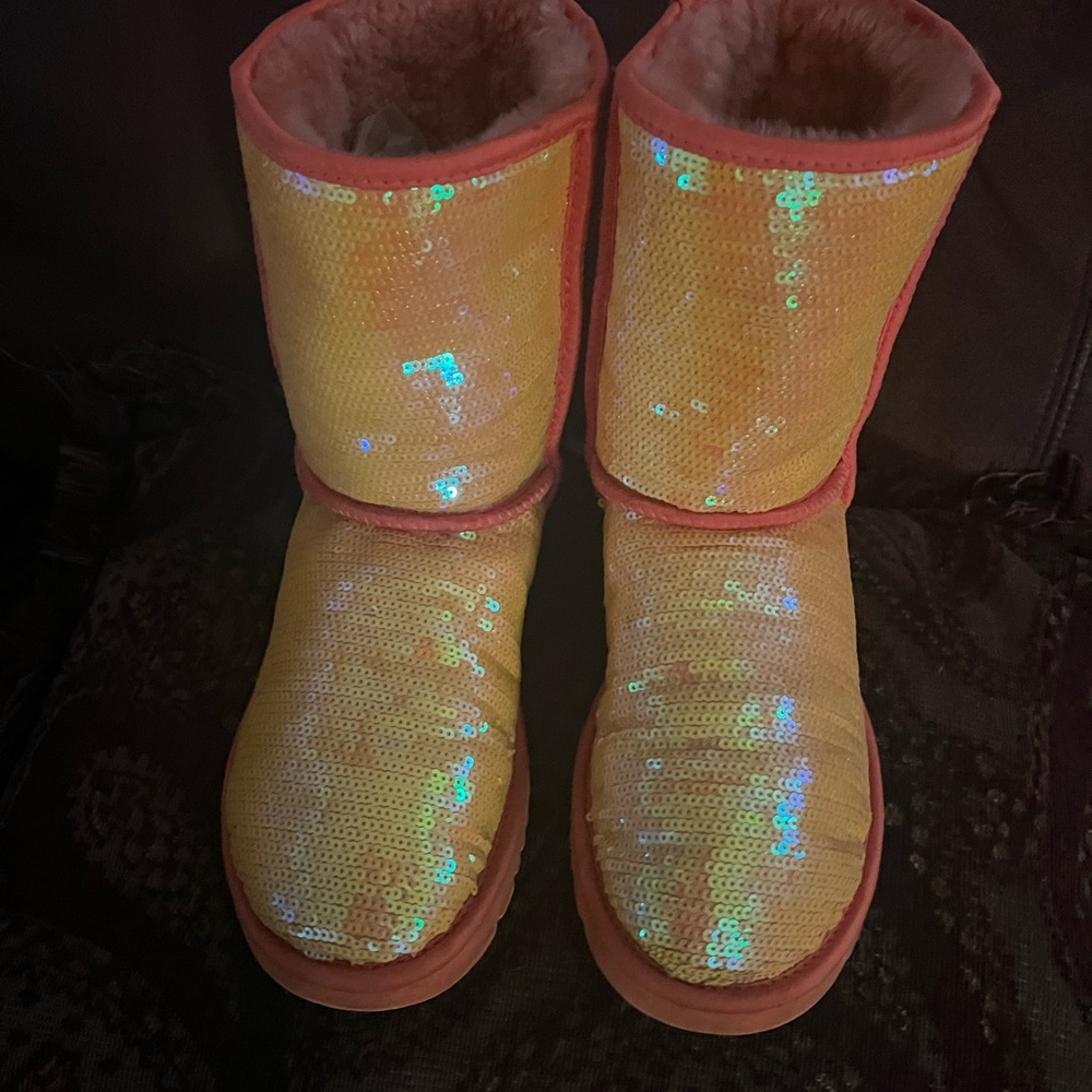 Sequin Orange Ugg Boots with Fur Lining
